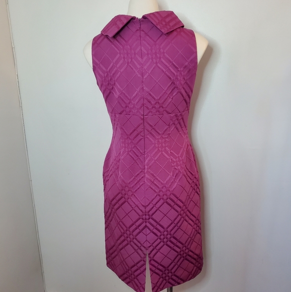 Tahari ASL Envelope Collar Jacquard Sheath Dress Raspberry 6 - Picture 5 of 5